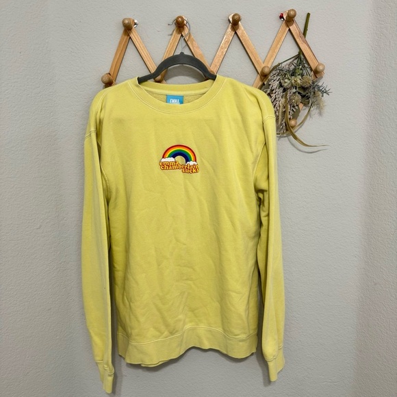 Emma Chamberlein Sucks Neon Yellow Rainbow Influencer Sweatshirt Merch Size M - Picture 1 of 6